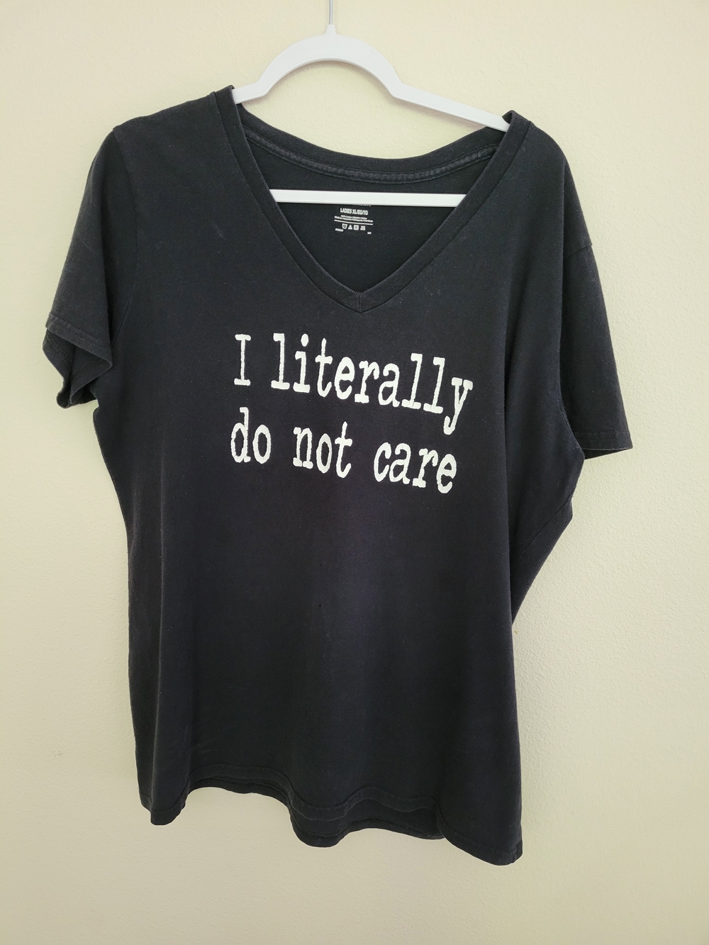Port and Company Black V-Neck Tee with White Slogan